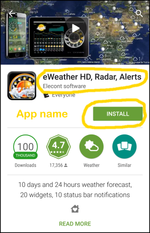 eWeather HD android installation with Google Promo code Step1