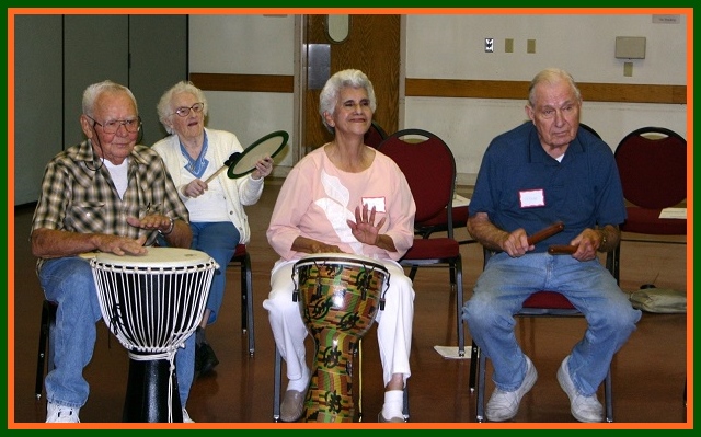 Seniors came alive in this 2010 drum circle for wellness and movement.