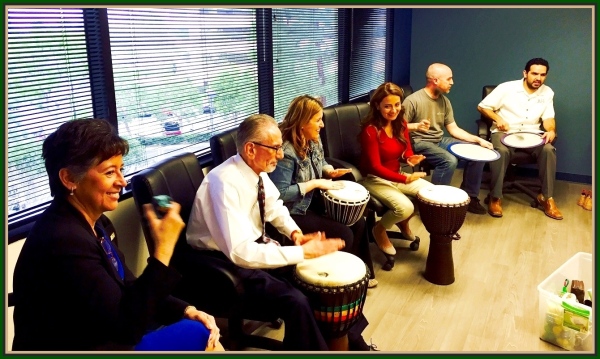 Drum circles aid productivity and stress reduction for employees at this area Orange County firm.